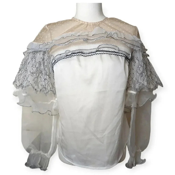 Self-Portrait Blouse Size Small Long Sleeves Bridal Kate Middleton - Picture 2 of 14